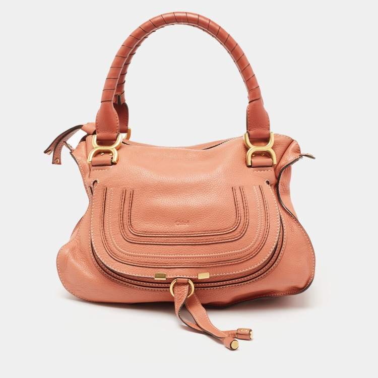 Pre Owned Chloe Peach Leather Medium Marcie Shoulder Bag