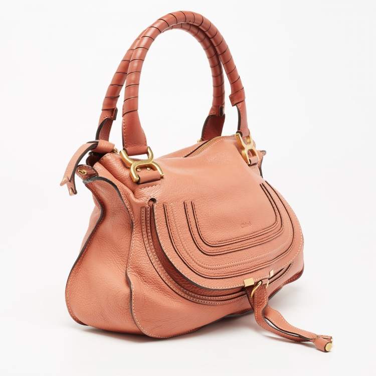 Pre Owned Chloe Peach Leather Medium Marcie Shoulder Bag