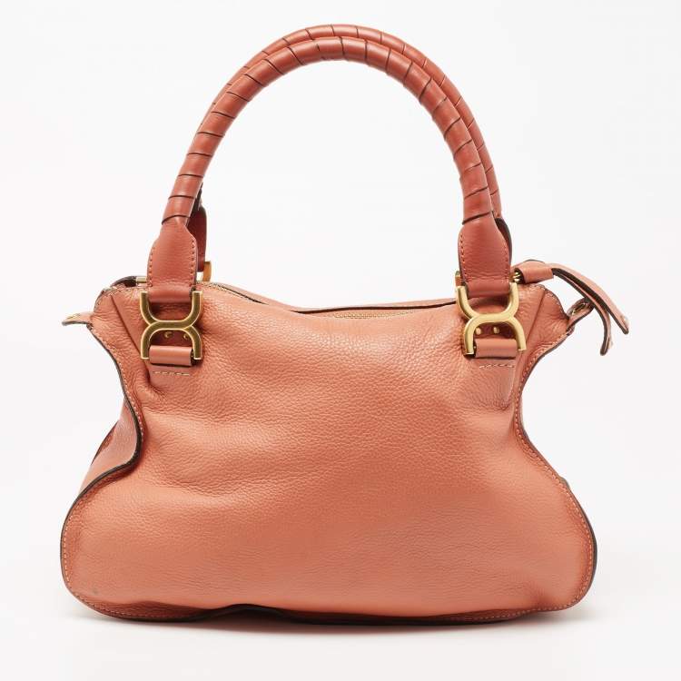 Pre Owned Chloe Peach Leather Medium Marcie Shoulder Bag