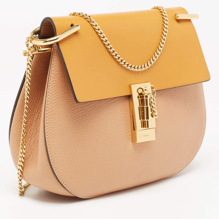 Pre Owned Chloe Beige/Mustard Leather Medium Drew Shoulder Bag