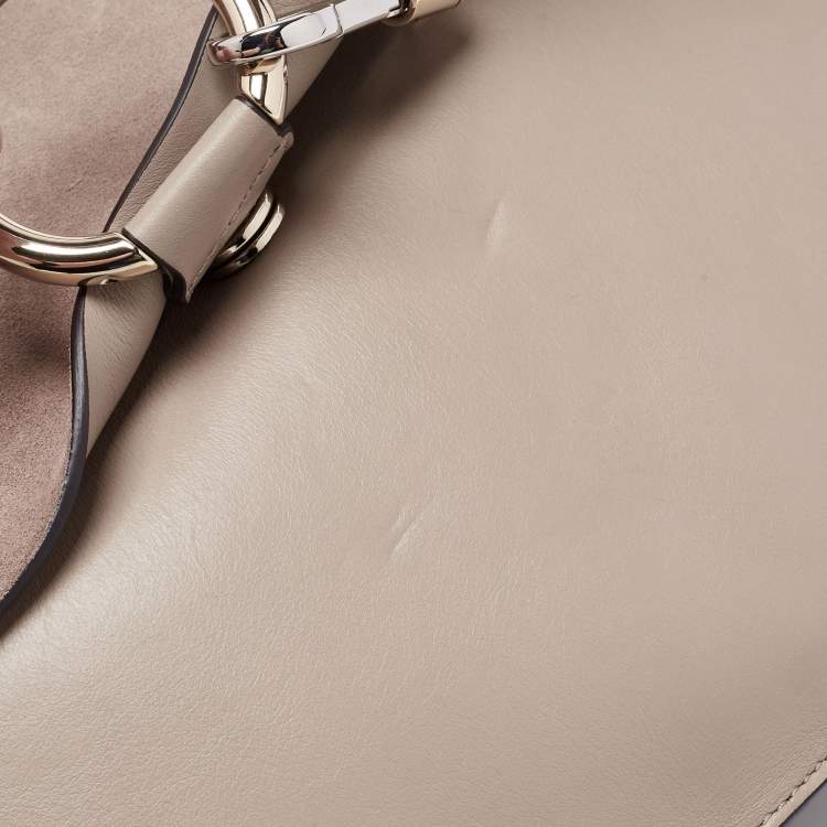 Pre Owned Chloe Taupe Leather and Suede Medium Faye Shoulder Bag