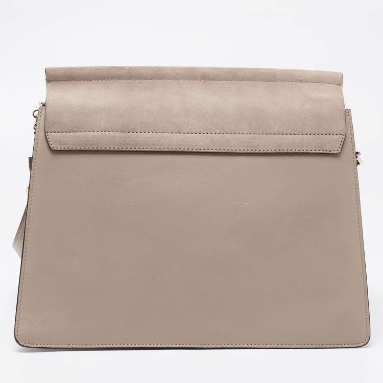 Pre Owned Chloe Taupe Leather and Suede Medium Faye Shoulder Bag