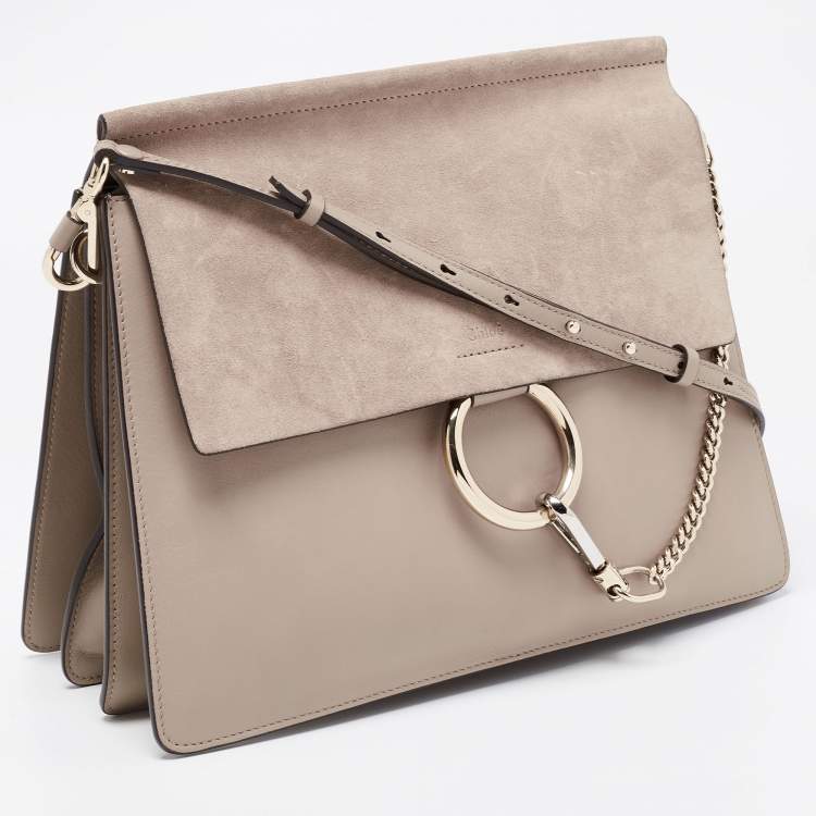 Pre Owned Chloe Taupe Leather and Suede Medium Faye Shoulder Bag