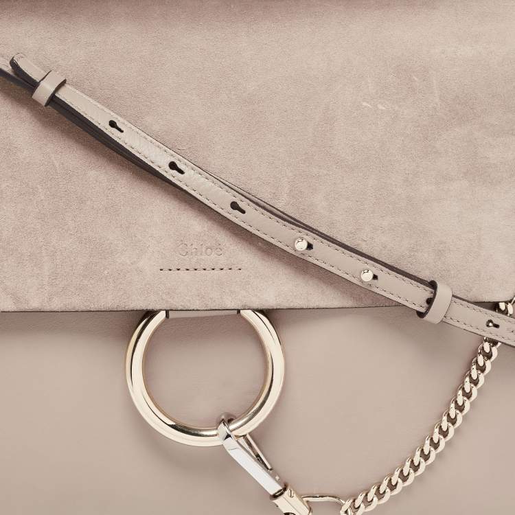 Pre Owned Chloe Taupe Leather and Suede Medium Faye Shoulder Bag
