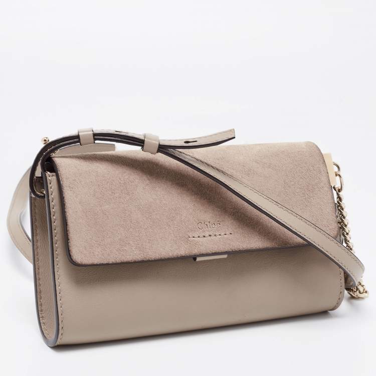 Pre Owned Chloe Grey Leather And Suede Mini Faye Shoulder Bag