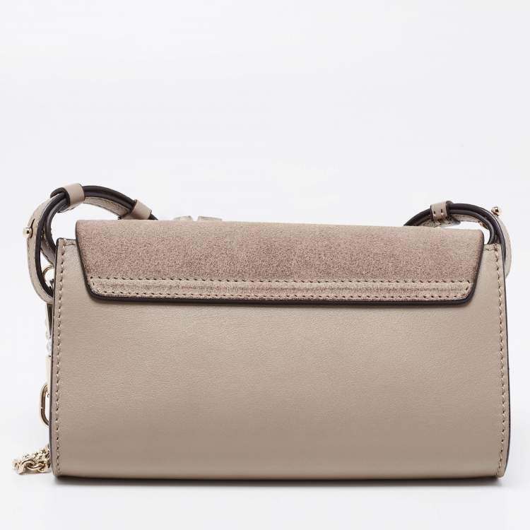 Pre Owned Chloe Grey Leather And Suede Mini Faye Shoulder Bag