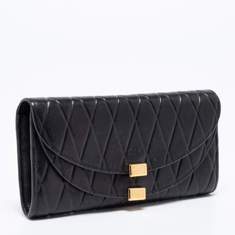 Pre Owned Chloe Black Quilted Leather Georgia Continental Wallet