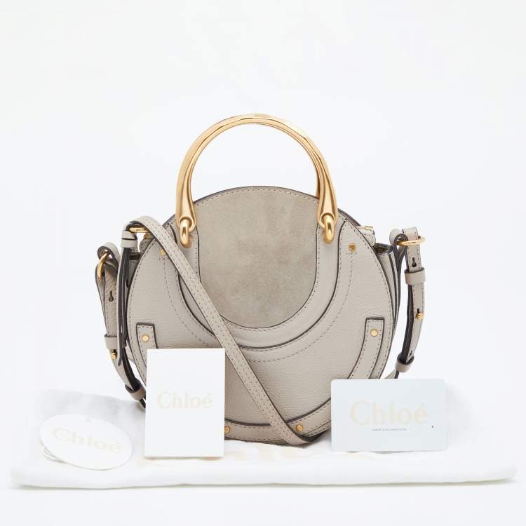 Pre Owned Chloe Beige Leather and Suede Small Pixie Round Crossbody Bag
