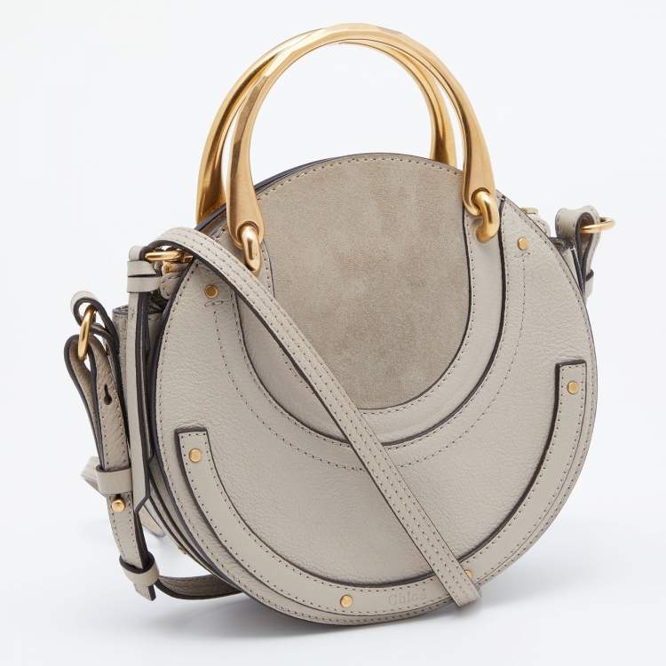 Pre Owned Chloe Beige Leather and Suede Small Pixie Round Crossbody Bag