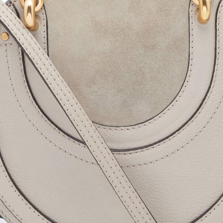 Pre Owned Chloe Beige Leather and Suede Small Pixie Round Crossbody Bag