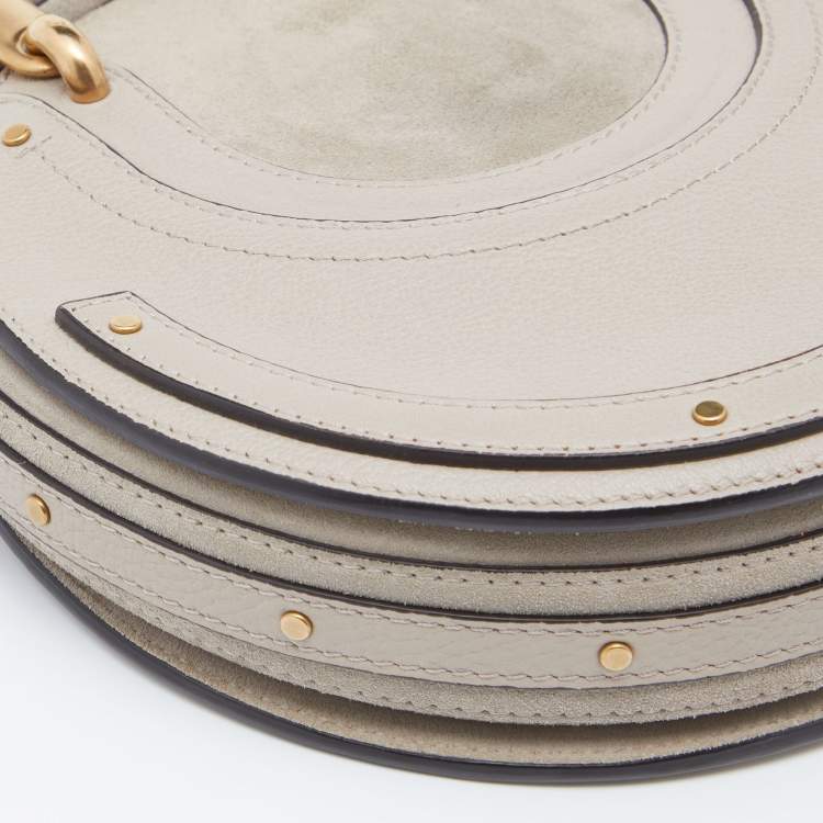 Pre Owned Chloe Beige Leather and Suede Small Pixie Round Crossbody Bag