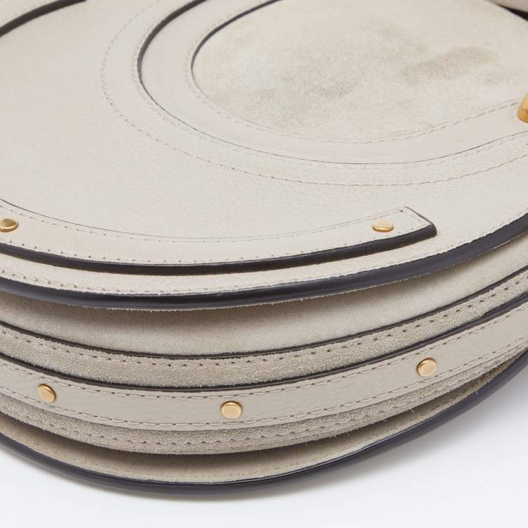 Pre Owned Chloe Beige Leather and Suede Small Pixie Round Crossbody Bag