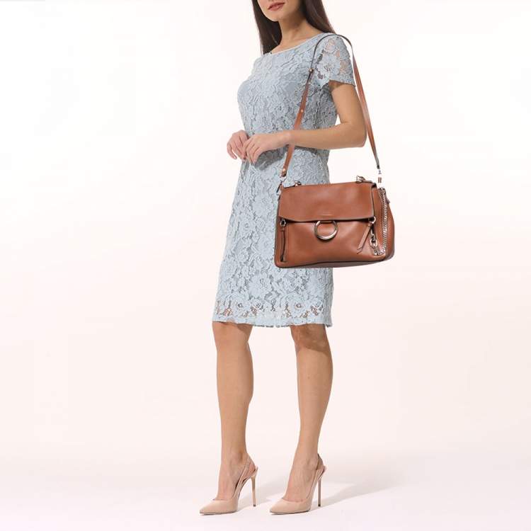 Pre Owned Chloe Brown Leather and Suede Medium Faye Day Top Handle Bag
