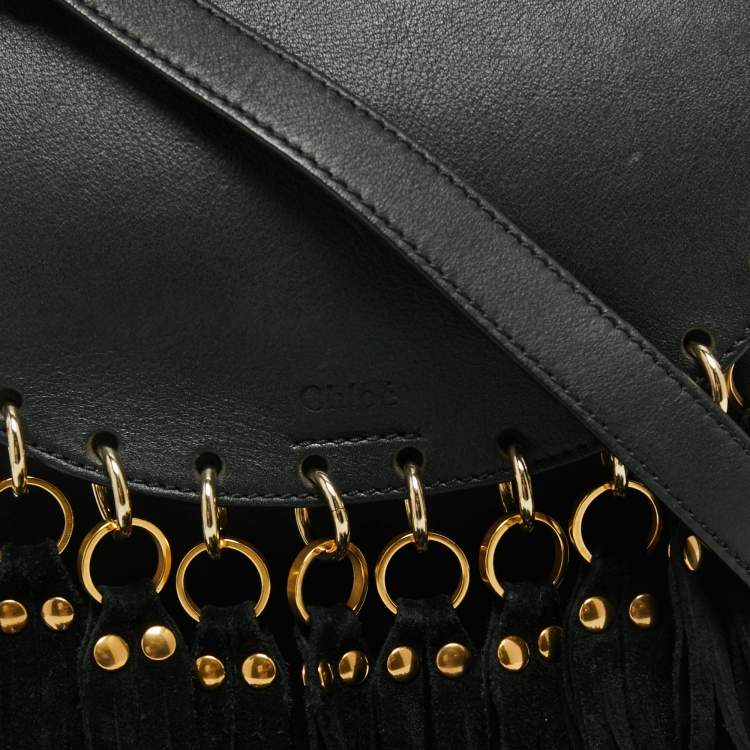 Pre Owned Chloe Black Leather Small Hudson Fringe Shoulder Bag