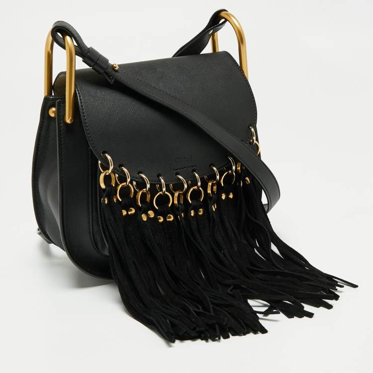 Pre Owned Chloe Black Leather Small Hudson Fringe Shoulder Bag