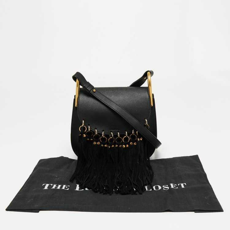 Pre Owned Chloe Black Leather Small Hudson Fringe Shoulder Bag