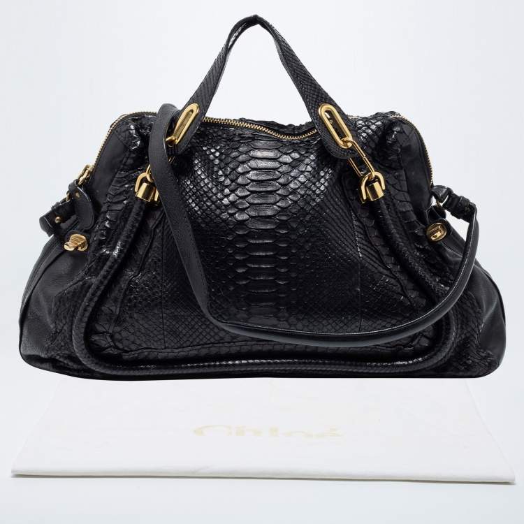 Pre Owned Chloe Black Python and Leather Large Paraty Shoulder Bag