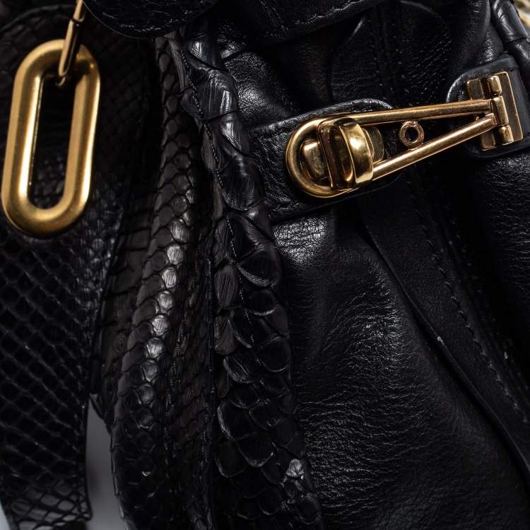 Pre Owned Chloe Black Python and Leather Large Paraty Shoulder Bag