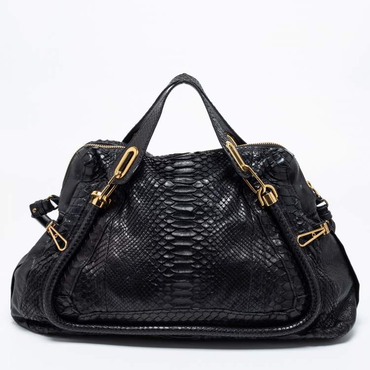Pre Owned Chloe Black Python and Leather Large Paraty Shoulder Bag