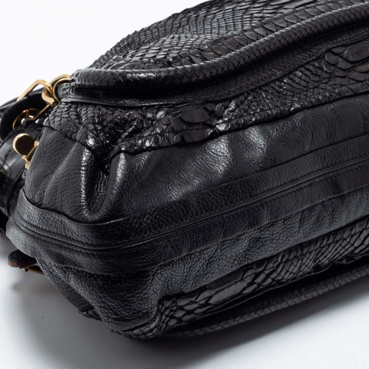 Pre Owned Chloe Black Python and Leather Large Paraty Shoulder Bag
