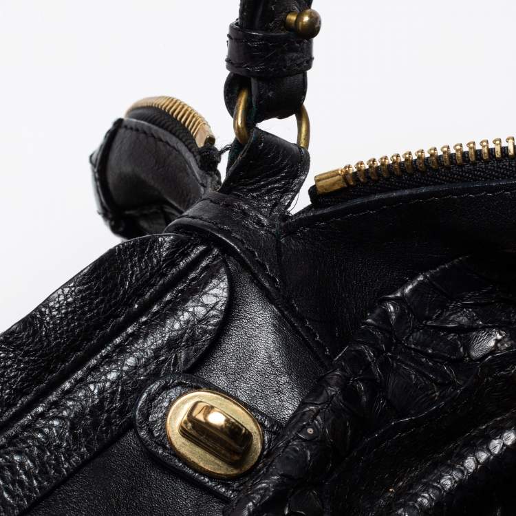 Pre Owned Chloe Black Python and Leather Large Paraty Shoulder Bag