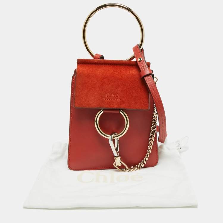 Pre Owned Chloé Rust Brown Leather and Suede Mini Faye Crossbody Bag