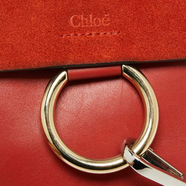 Pre Owned Chloé Rust Brown Leather and Suede Mini Faye Crossbody Bag