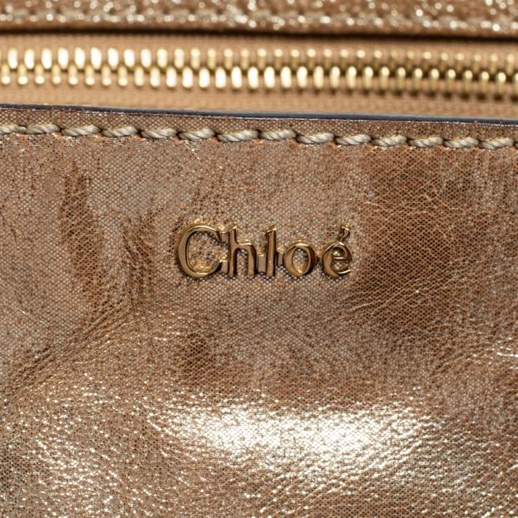 Pre Owned Chloe Gold Crinkled Glossy Leather Elsie Top Handle Bag