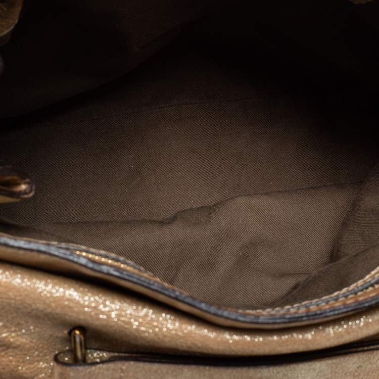 Pre Owned Chloe Gold Crinkled Glossy Leather Elsie Top Handle Bag