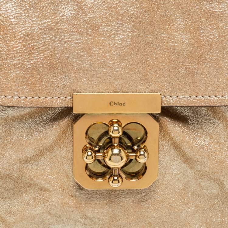 Pre Owned Chloe Gold Crinkled Glossy Leather Elsie Top Handle Bag