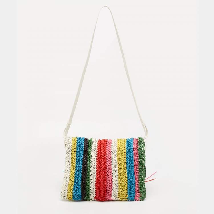 Pre Owned Chloe Multicolour Leather Fringed Striped Macramé Shoulder Bag