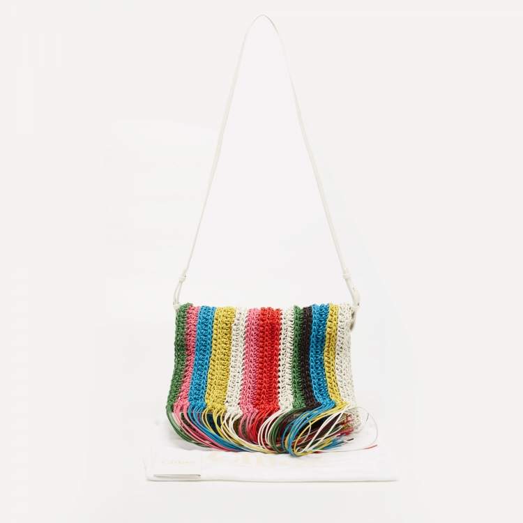 Pre Owned Chloe Multicolour Leather Fringed Striped Macramé Shoulder Bag