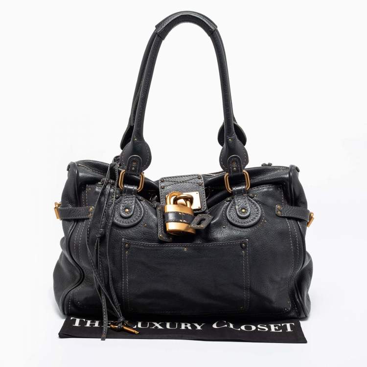 Pre Owned Chloe Dark Grey Leather Large Paddington Tote