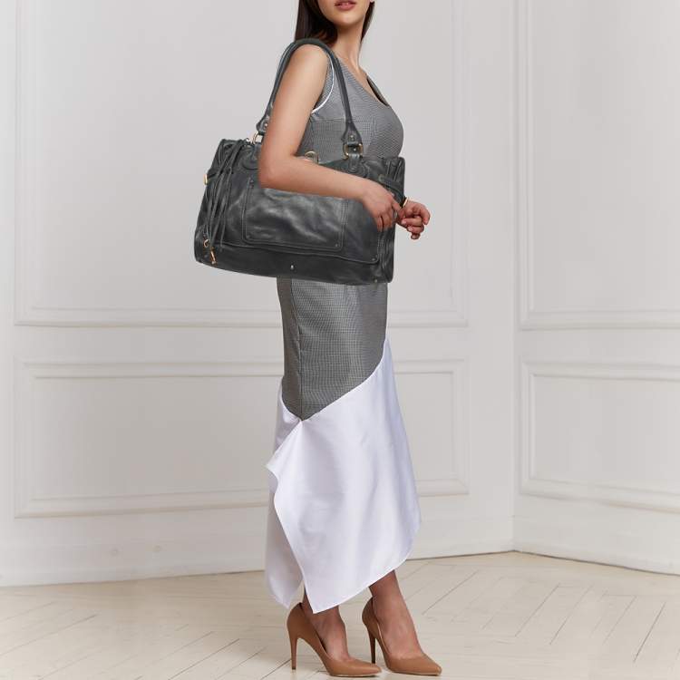 Pre Owned Chloe Dark Grey Leather Large Paddington Tote