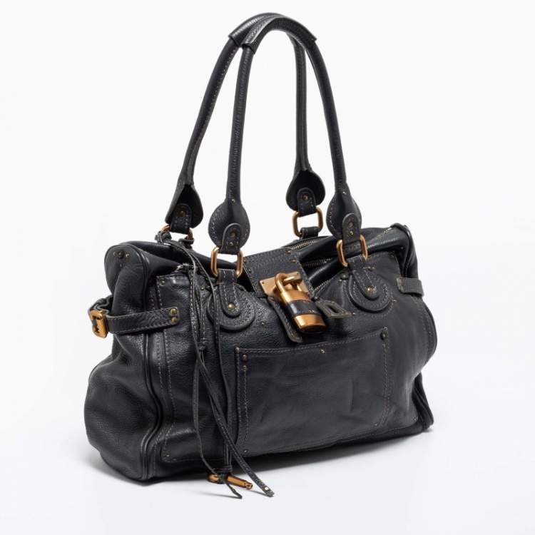 Pre Owned Chloe Dark Grey Leather Large Paddington Tote