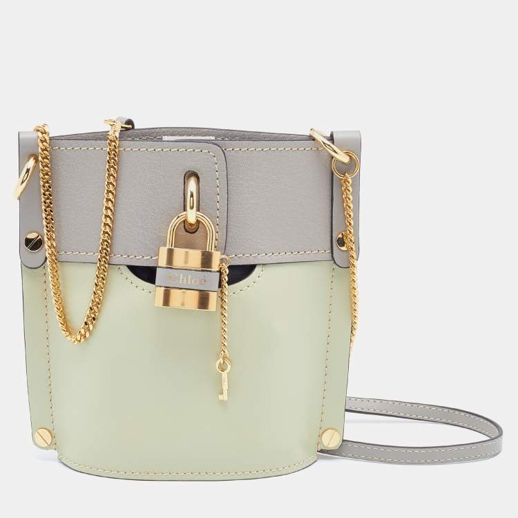 Pre Owned Chloe Green/Grey Leather Padlock Chain Bucket Bag