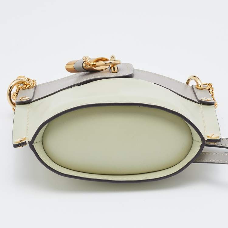 Pre Owned Chloe Green/Grey Leather Padlock Chain Bucket Bag