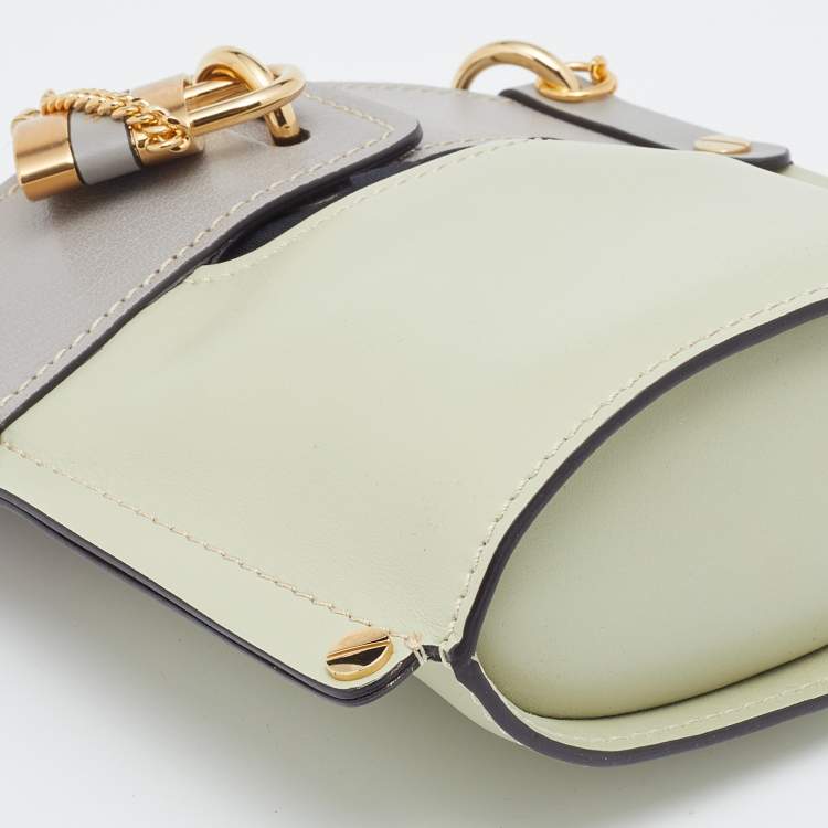Pre Owned Chloe Green/Grey Leather Padlock Chain Bucket Bag