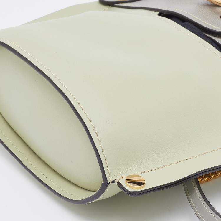 Pre Owned Chloe Green/Grey Leather Padlock Chain Bucket Bag
