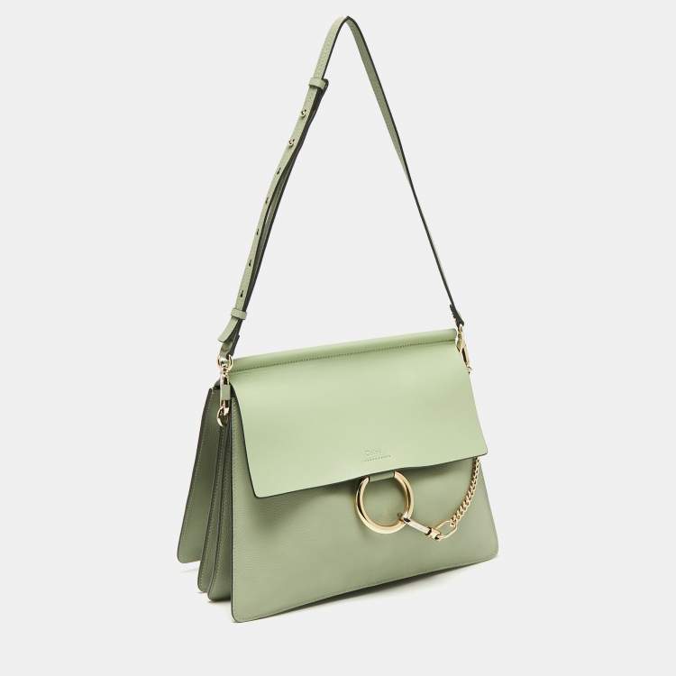 Pre Owned Chloe Avocado Green Leather Medium Faye Shoulder Bag