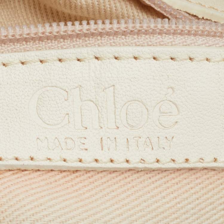 Pre Owned Chloe Cream Canvas and Leather Crystal Embellished Crescent Hobo