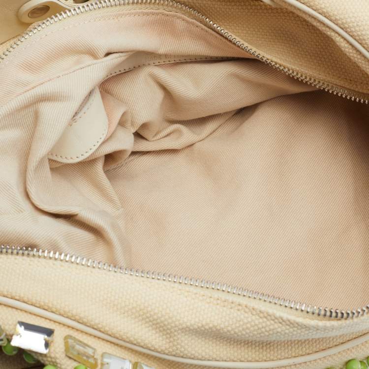 Pre Owned Chloe Cream Canvas and Leather Crystal Embellished Crescent Hobo