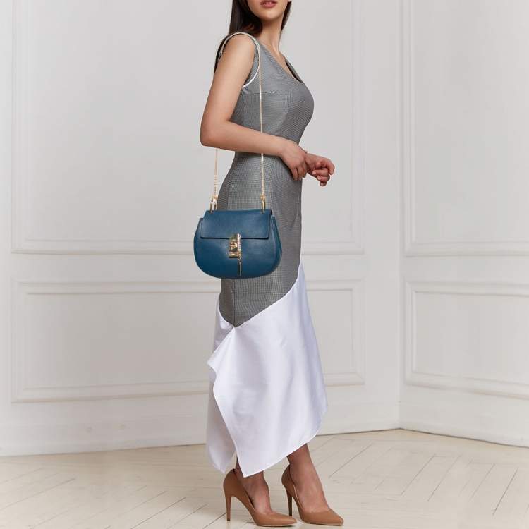 Pre Owned Chloe Blue Leather Medium Drew Shoulder Bag