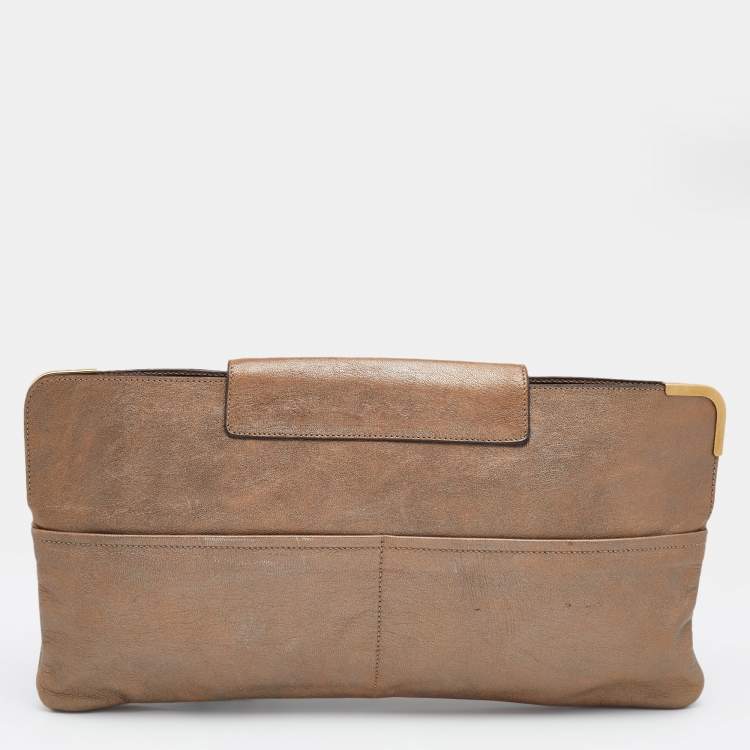 Pre Owned Chloe Metallic Bronze Leather Clutch