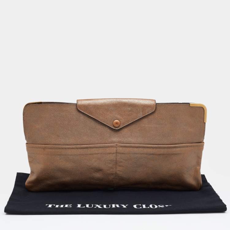 Pre Owned Chloe Metallic Bronze Leather Clutch
