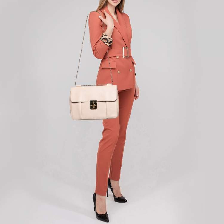 Pre Owned Chloe Beige Leather Large Elsie Shoulder Bag