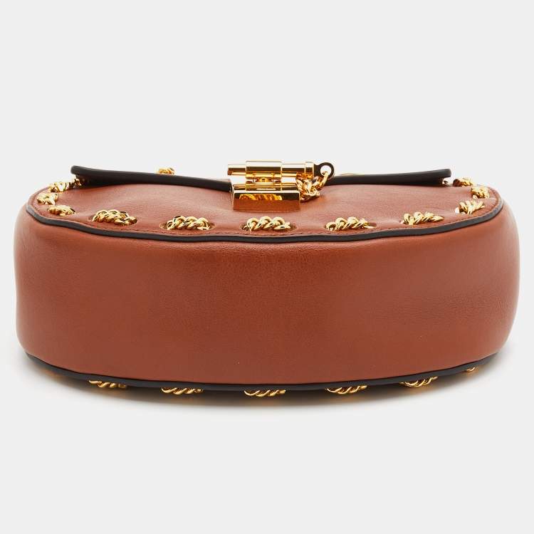 Pre Owned Chloe Brown Leather Mini Drew Shoulder Bag