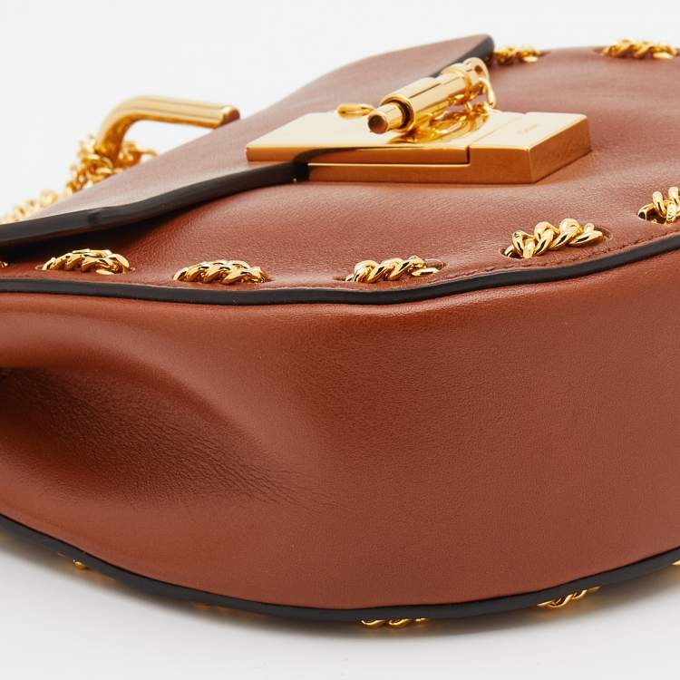 Pre Owned Chloe Brown Leather Mini Drew Shoulder Bag