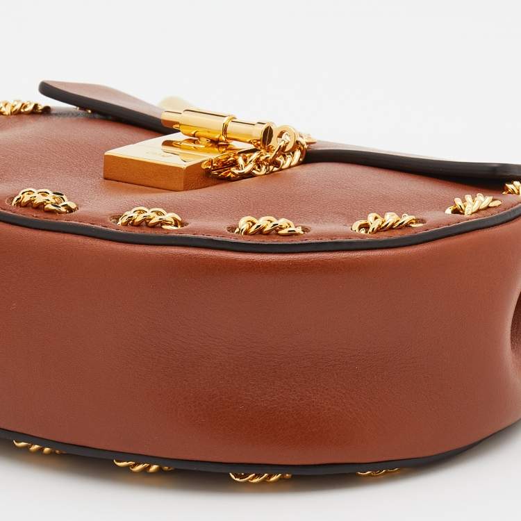 Pre Owned Chloe Brown Leather Mini Drew Shoulder Bag
