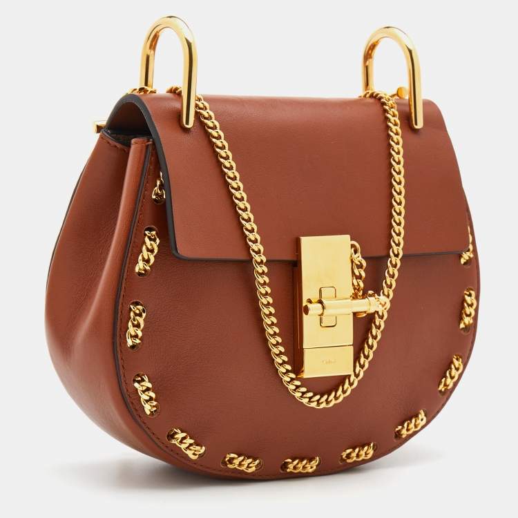 Pre Owned Chloe Brown Leather Mini Drew Shoulder Bag